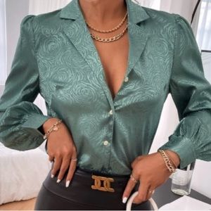 Jacquard Satin Blouse Button-Down